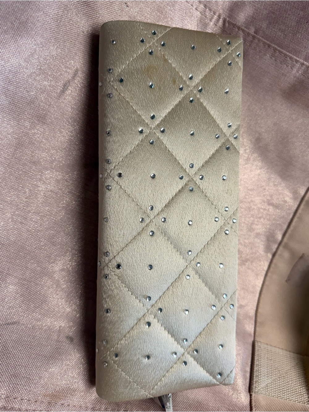 Jessica McClintock Quilted Cream Sunglasses Case with Rhinestones